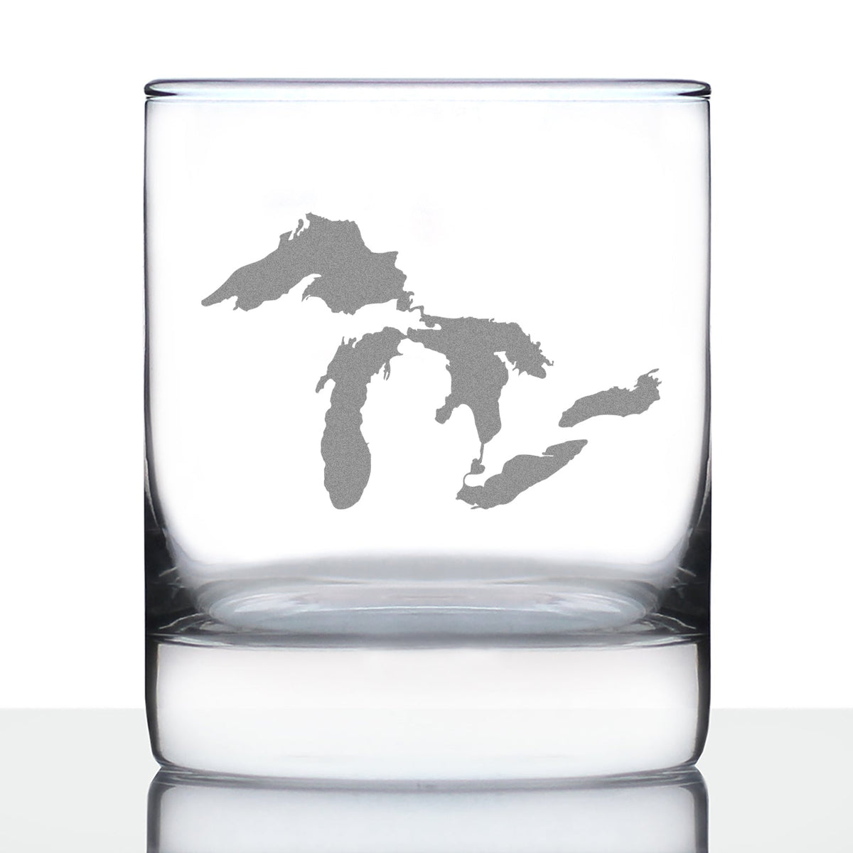 Great Lakes Map Whiskey Rocks Glass Gift for Men & Women - 10.25 oz Glassware - Unique Engraved Barware Decor