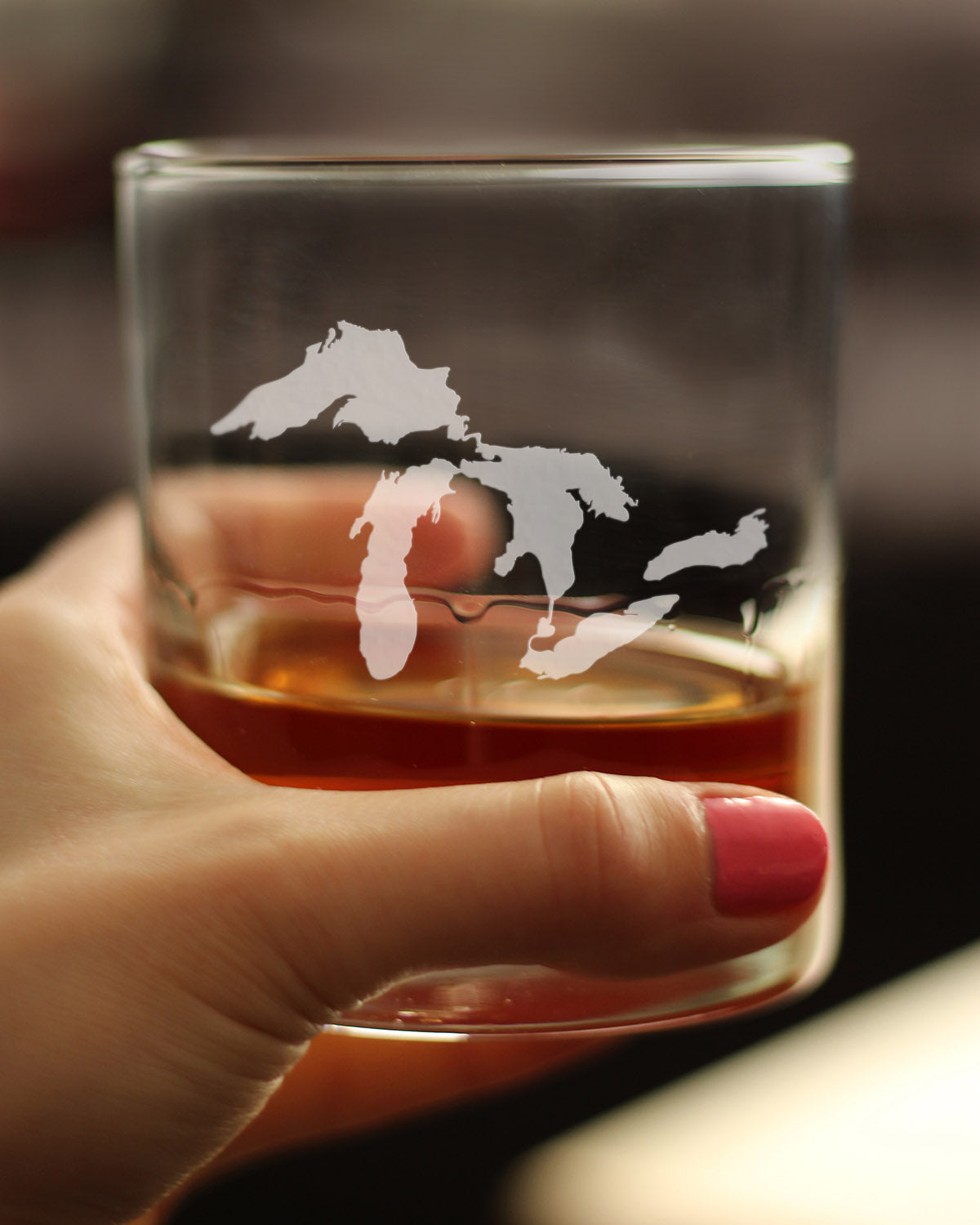 Great Lakes Map Whiskey Rocks Glass Gift for Men & Women - 10.25 oz Glassware - Unique Engraved Barware Decor