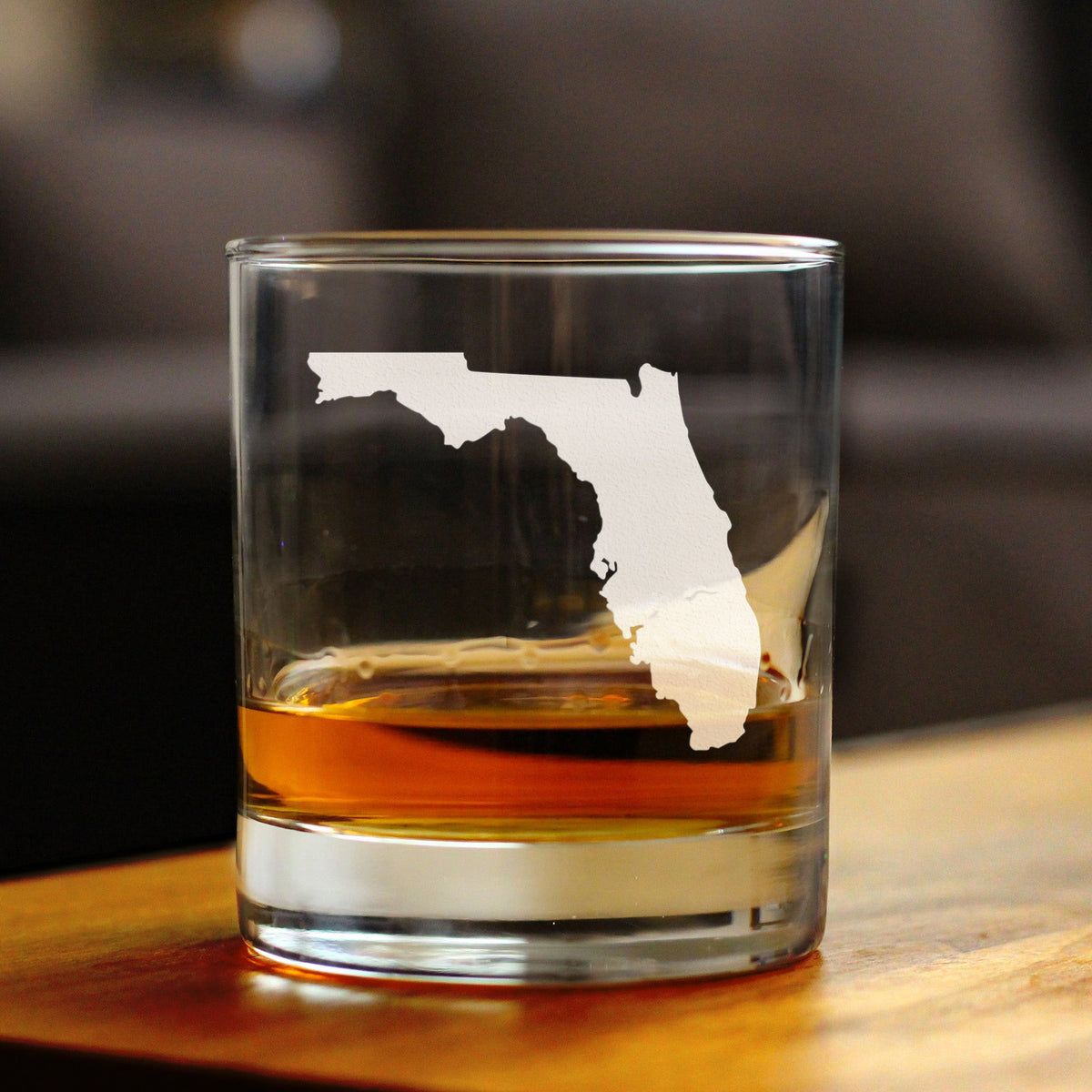 Florida State Outline Whiskey Rocks Glass - State Themed Drinking Decor and Gifts for Floridian Women & Men - 10.25 Oz Whisky Tumbler Glasses