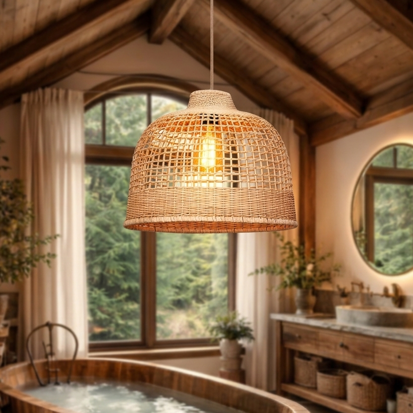 Chime Handwoven Rattan  Pendant Light - Minimalist Boho Hanging Lamp