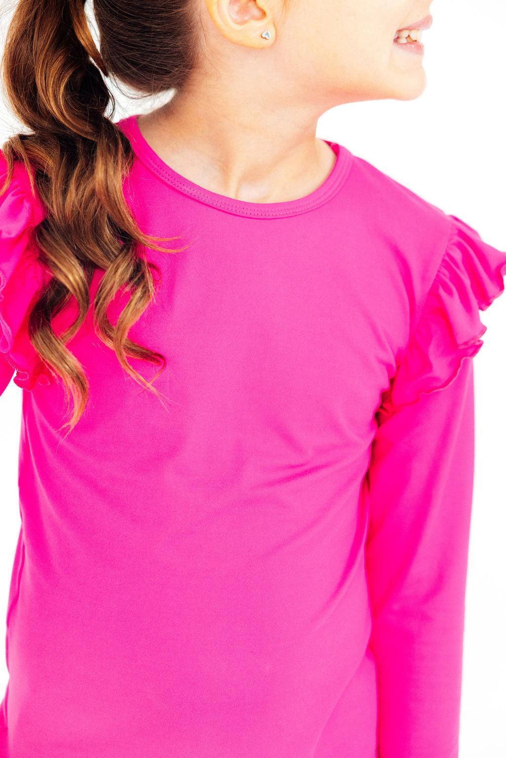 Hot Pink L/S Ruffle Tee