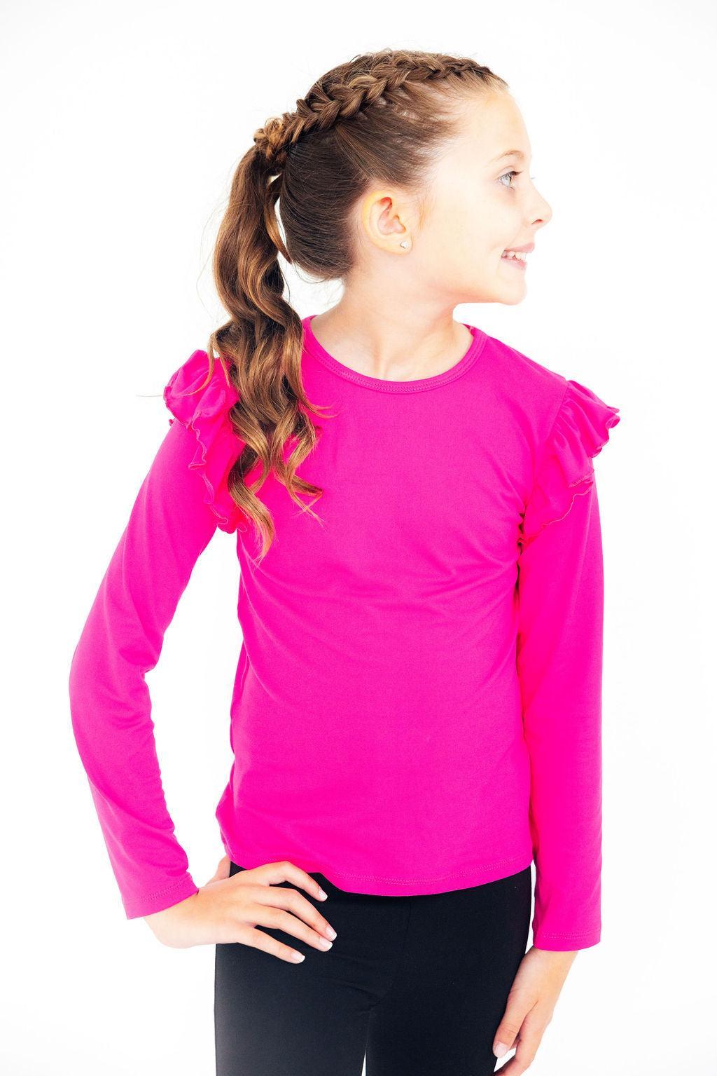 Hot Pink L/S Ruffle Tee