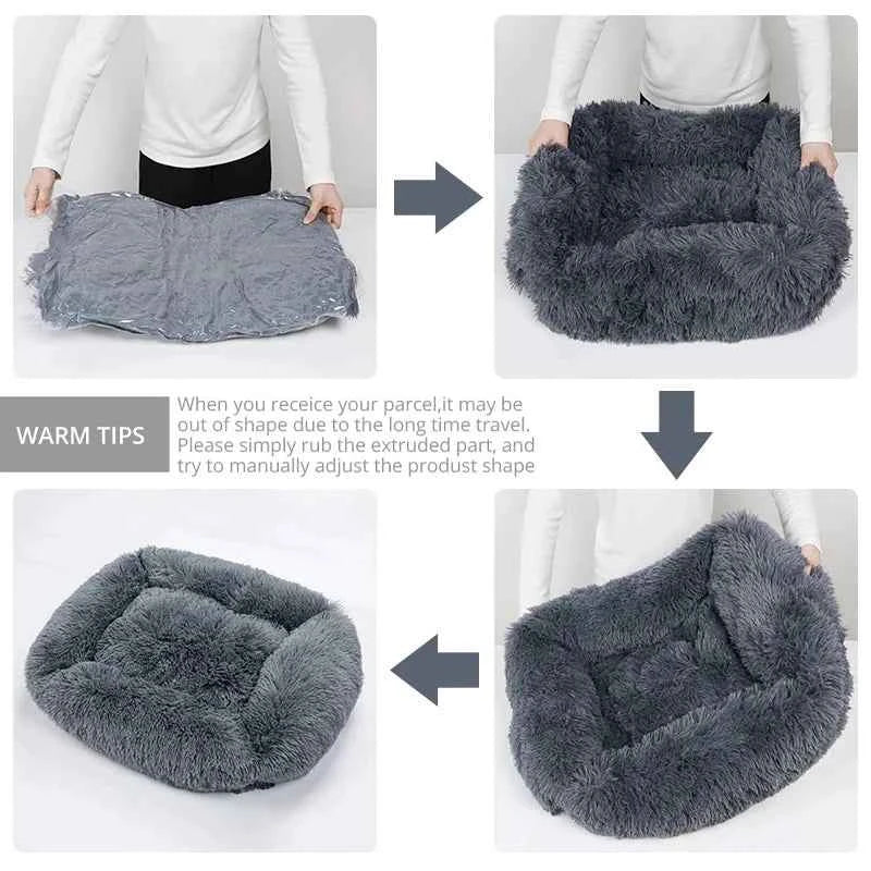 Rectangle Plush Dog Bed – Warm Pet Sofa Cushion for Cats and Dogs