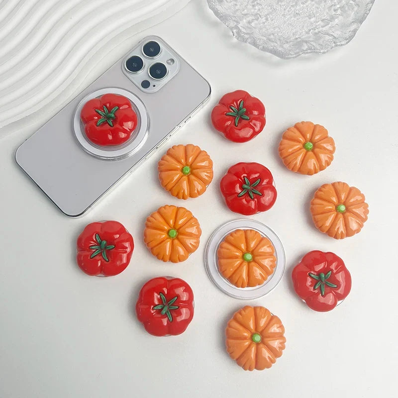 Cute Tomato Phone Stand Magnetic Socket Grip Phone Holder For Magsafe IPhone Mac Samsung Safe Ring Finger Expanding Stand