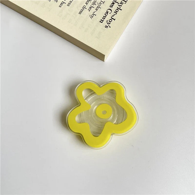Cute Solid Color Flower Glossy Foldable Socket Pocket Phone Holder for IPhone 15 14 13 Pro Max Grip Finger Ring Stand Bracket
