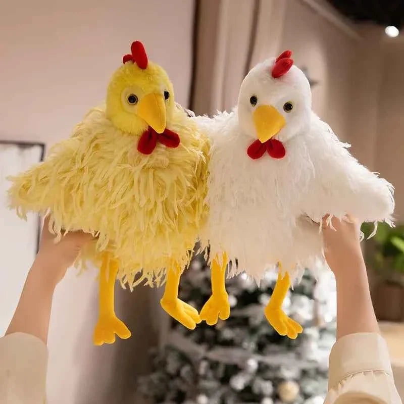 Fluffy Chicken Plush Toys Cute Farmyard Animal White