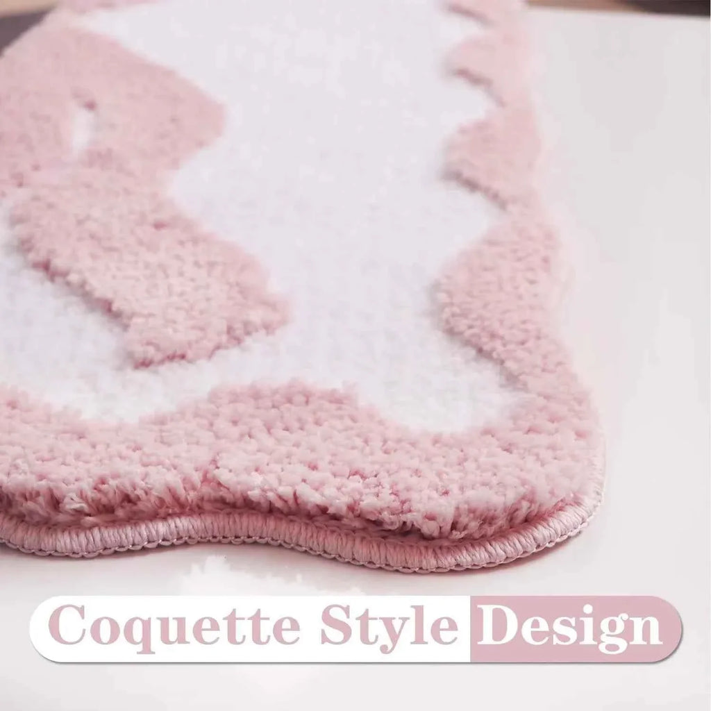 Pink Bow Bath Mat Bathroom Cute Preppy Rugs Scalloped