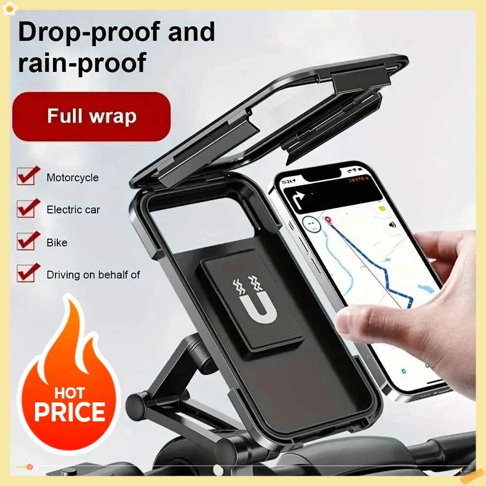 Magnetic Cycling Phone Mount Bag 360° Rotatable and Adjustable Waterproof Shockproof Handlebar Phone Bag for Cycling Navigation