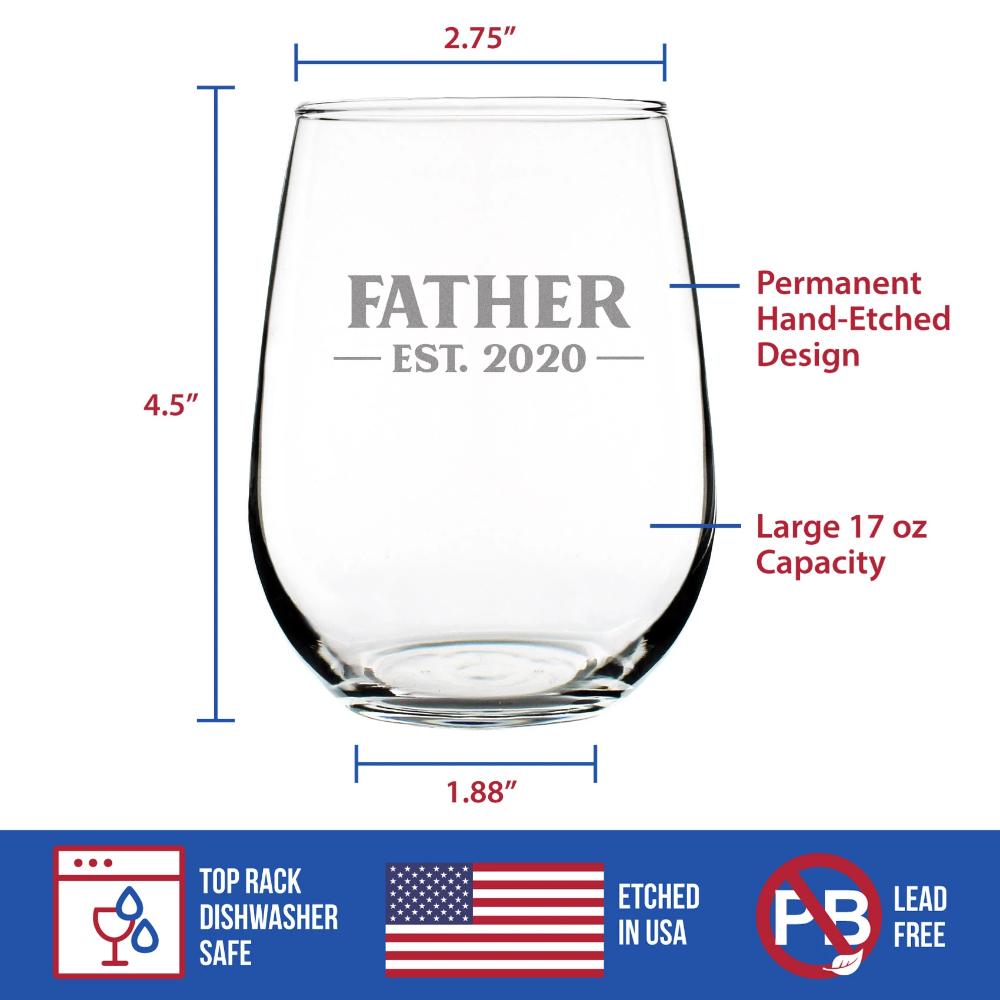 Father Est. 2020 - Bold - 17 Ounce Stemless Wine Glass