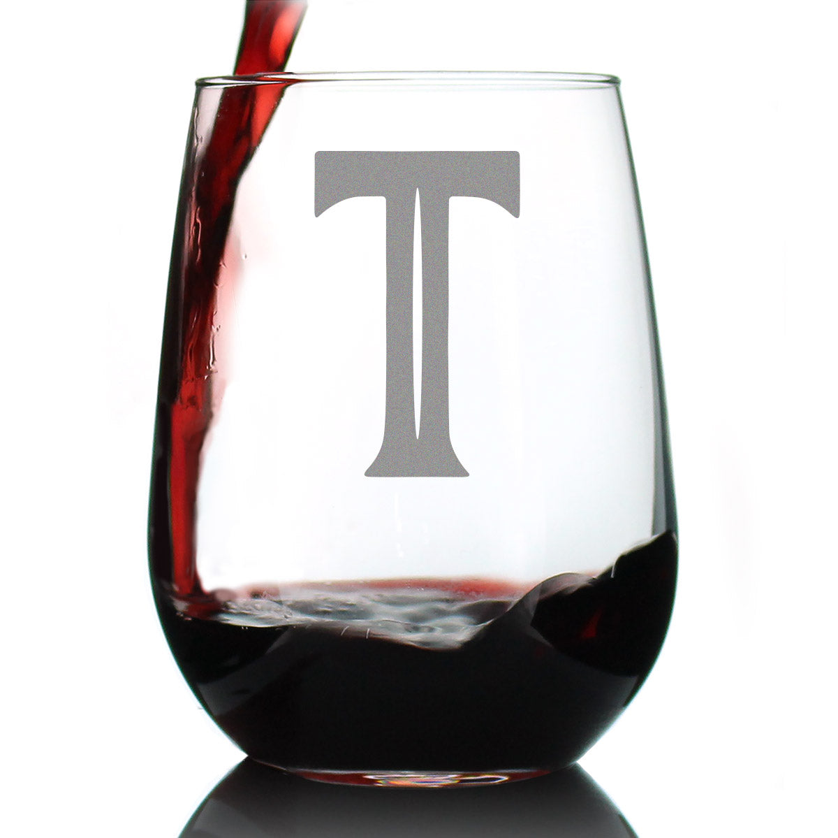Monogram Bold Letter T - Stemless Wine Glass - Personalized Gifts for Women and Men - Large Engraved Glasses