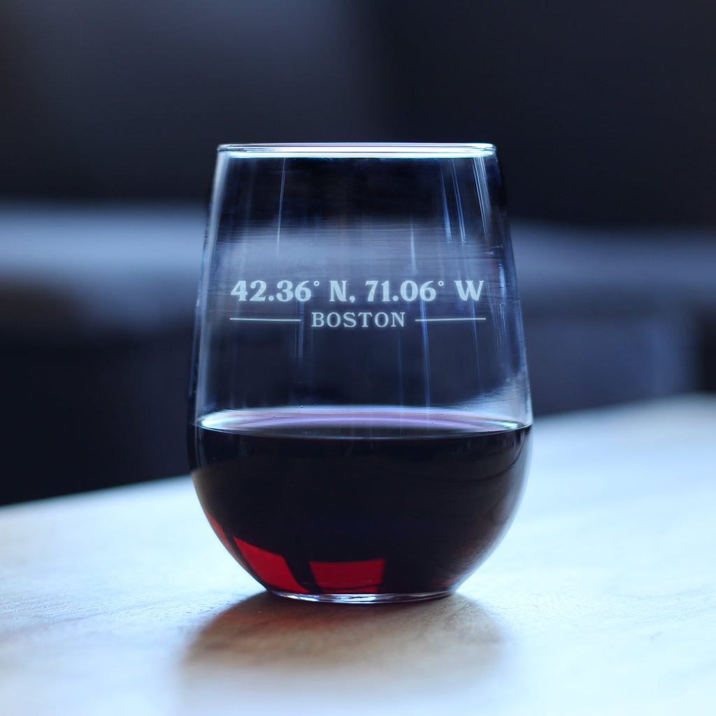 Boston Coordinates - 17 Ounce Stemless Wine Glass