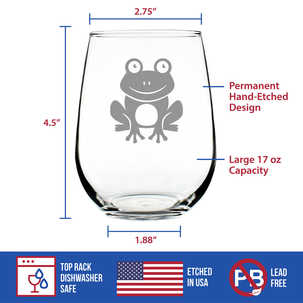 Happy Frog - Stemless Wine Glass - Cute Themed Gifts and Decor for Frog Lovers - Large 17 Oz