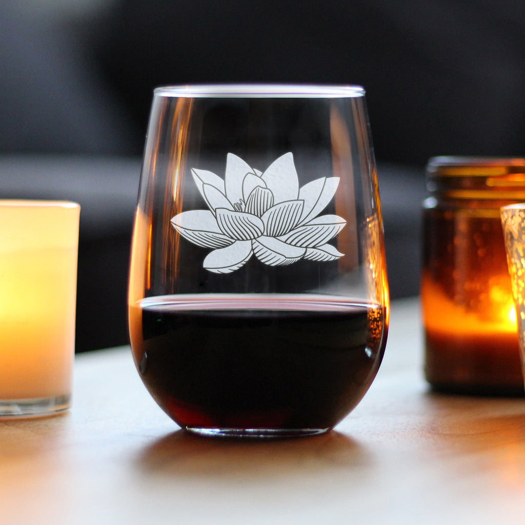 Lotus Flower - 17 Ounce Stemless Wine Glass