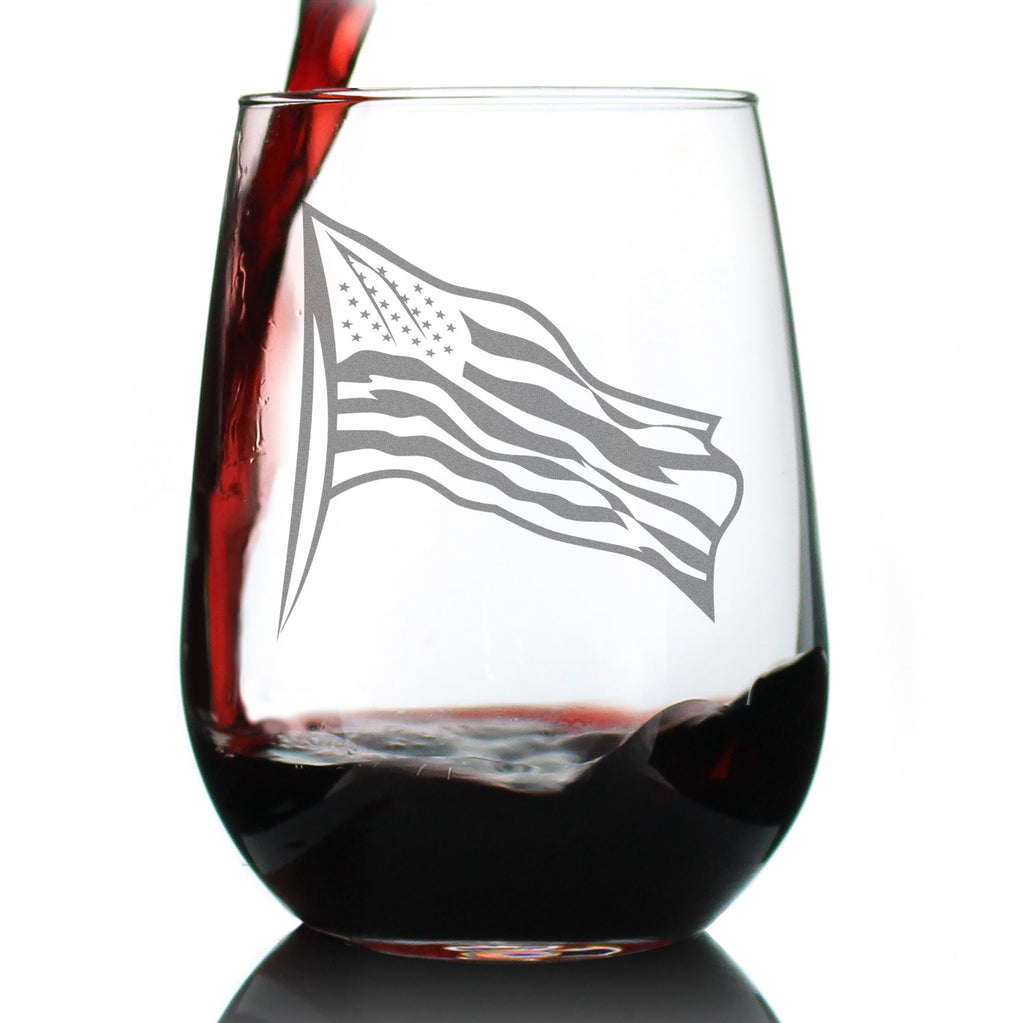 American Flag - 17 Ounce Stemless Wine Glass
