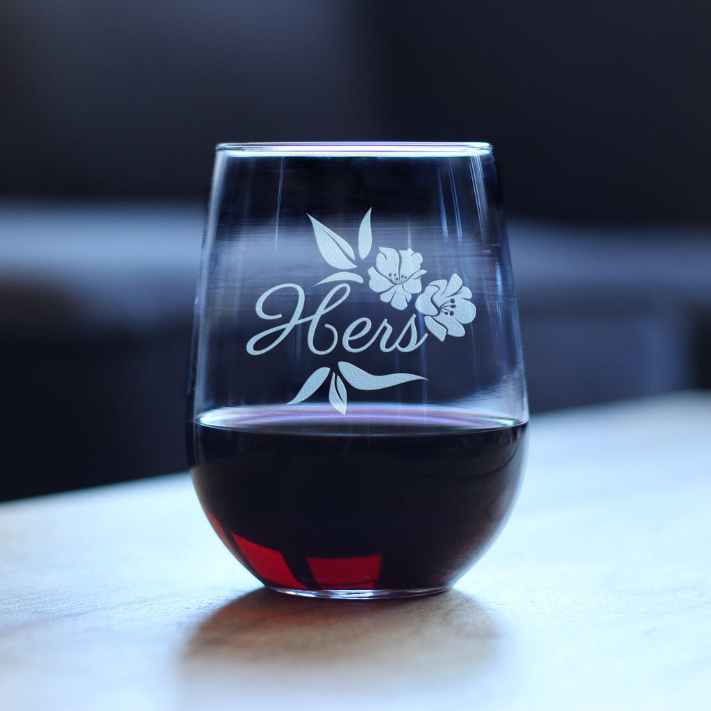 Hers Stemless Wine Glass - Unique Wedding Gift for Bride - Cute Engraved Wedding Cup Gift