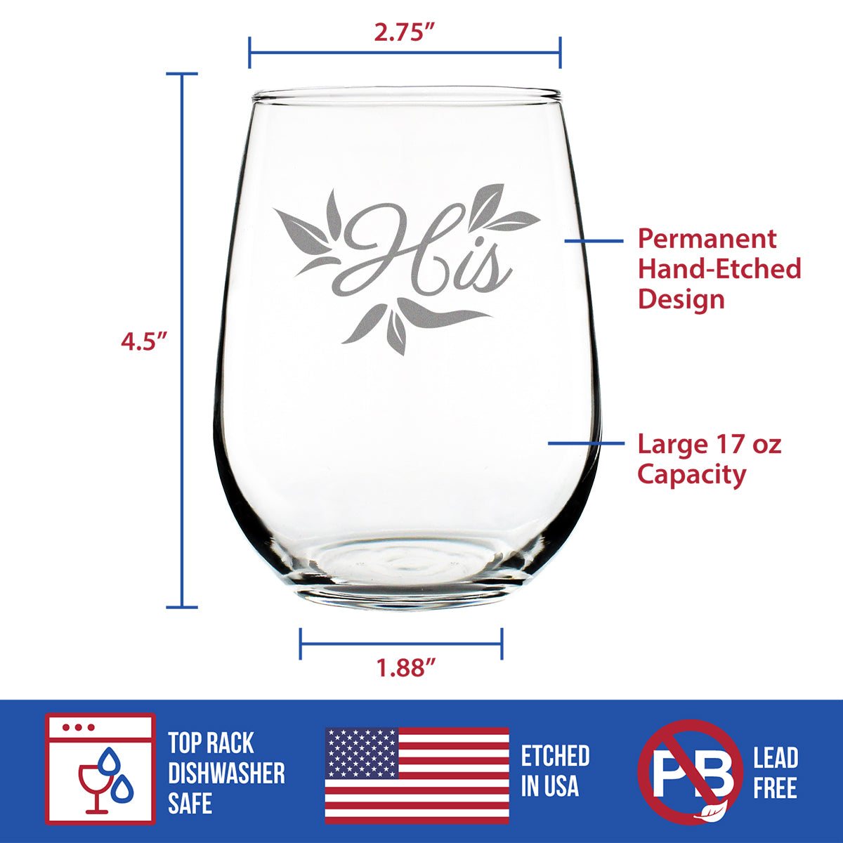 His Stemless Wine Glass - Unique Wedding Gift for Groom - Engraved Wedding Cup Gift