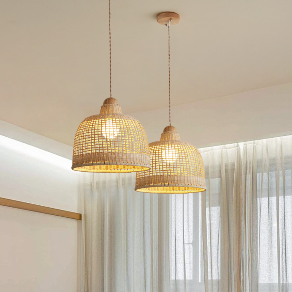 Chime Handwoven Rattan  Pendant Light - Minimalist Boho Hanging Lamp
