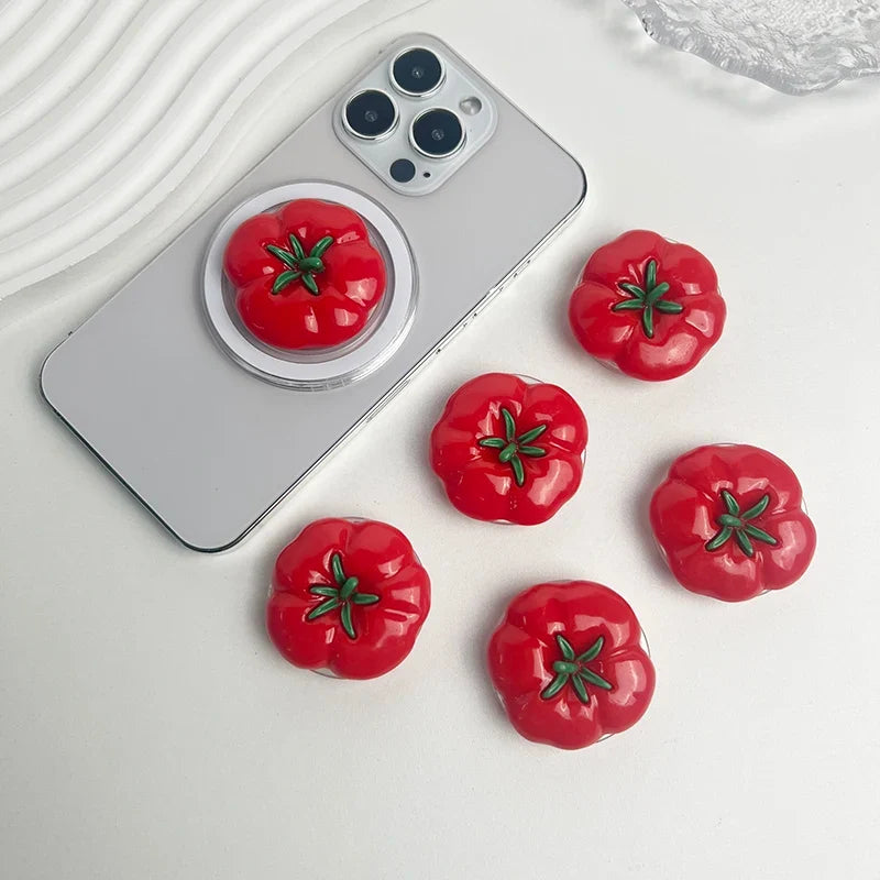 Cute Tomato Phone Stand Magnetic Socket Grip Phone Holder For Magsafe IPhone Mac Samsung Safe Ring Finger Expanding Stand