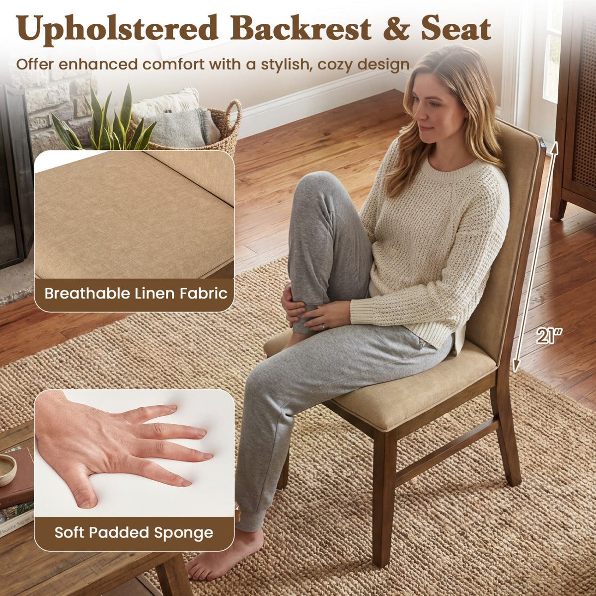 Set of 4 Upholstered Dining Chairs with Solid Rubber Wood Legs