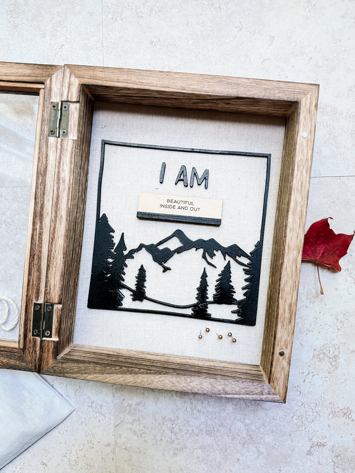 Rustic Affirmation Shadow Box with 10 Engraved Cards