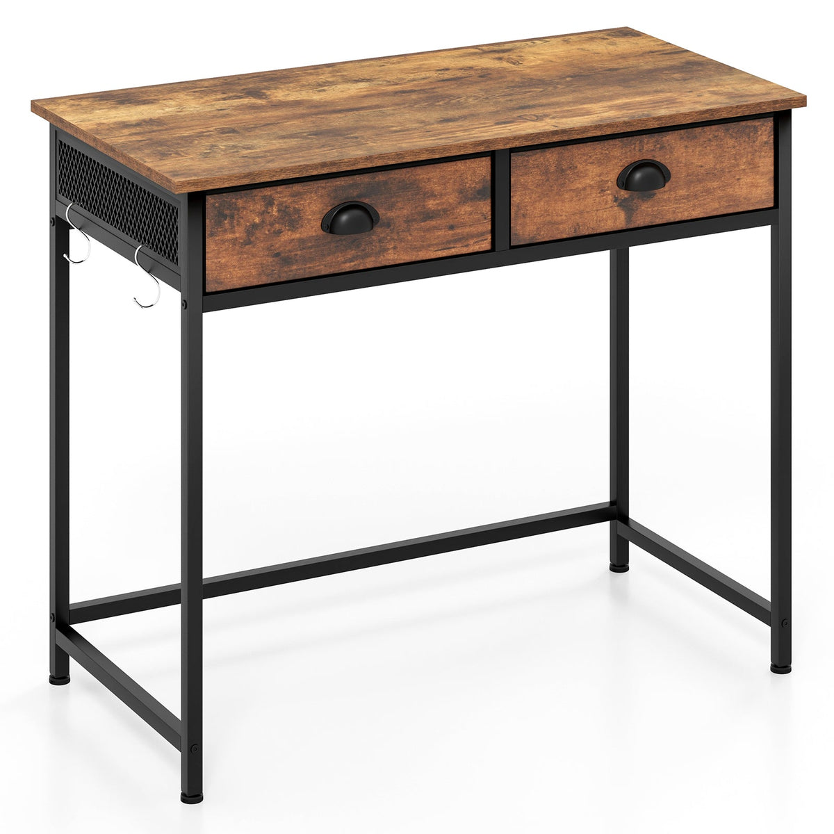 Space Saving Home Office Desk with 2 Fabric Drawers and 4 Hanging Hooks