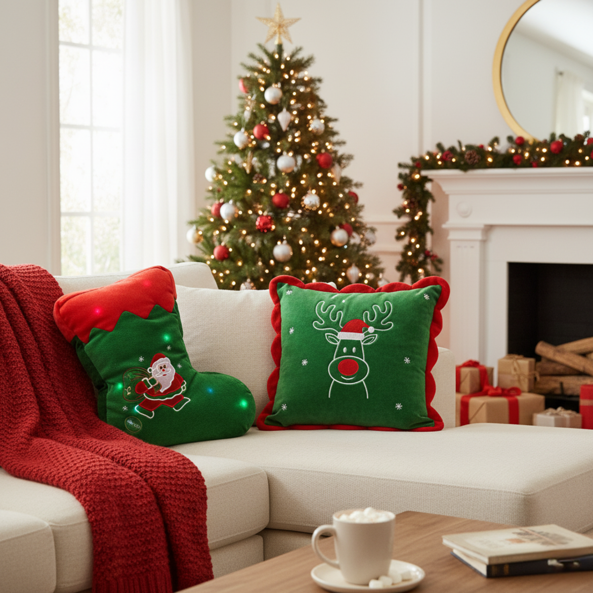 Tache Squishy Light Up Cute Christmas Santa Stocking Microbead LED Throw Pillow