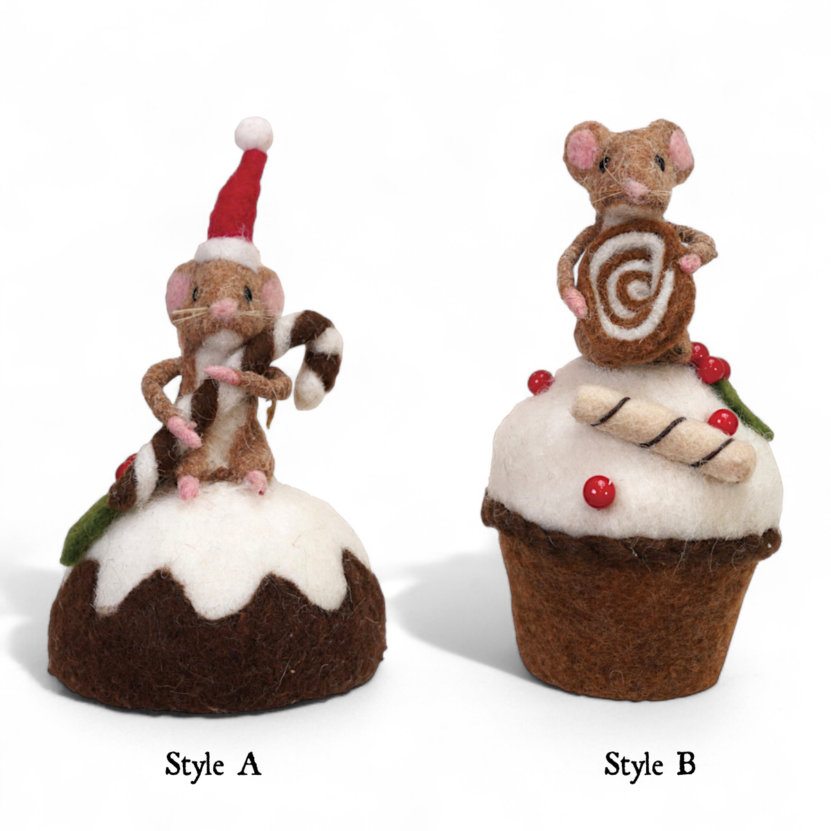 Wool Felt Mouse on Muffin Figurine