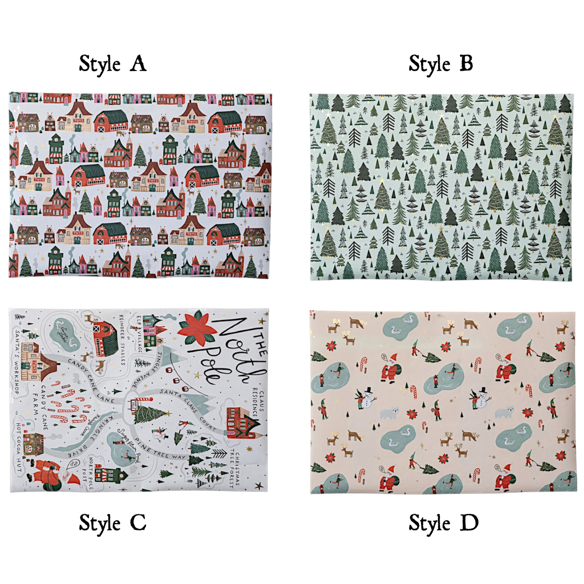 North Pole Recycled Wrapping Paper Sheets | 3 Sheet Roll