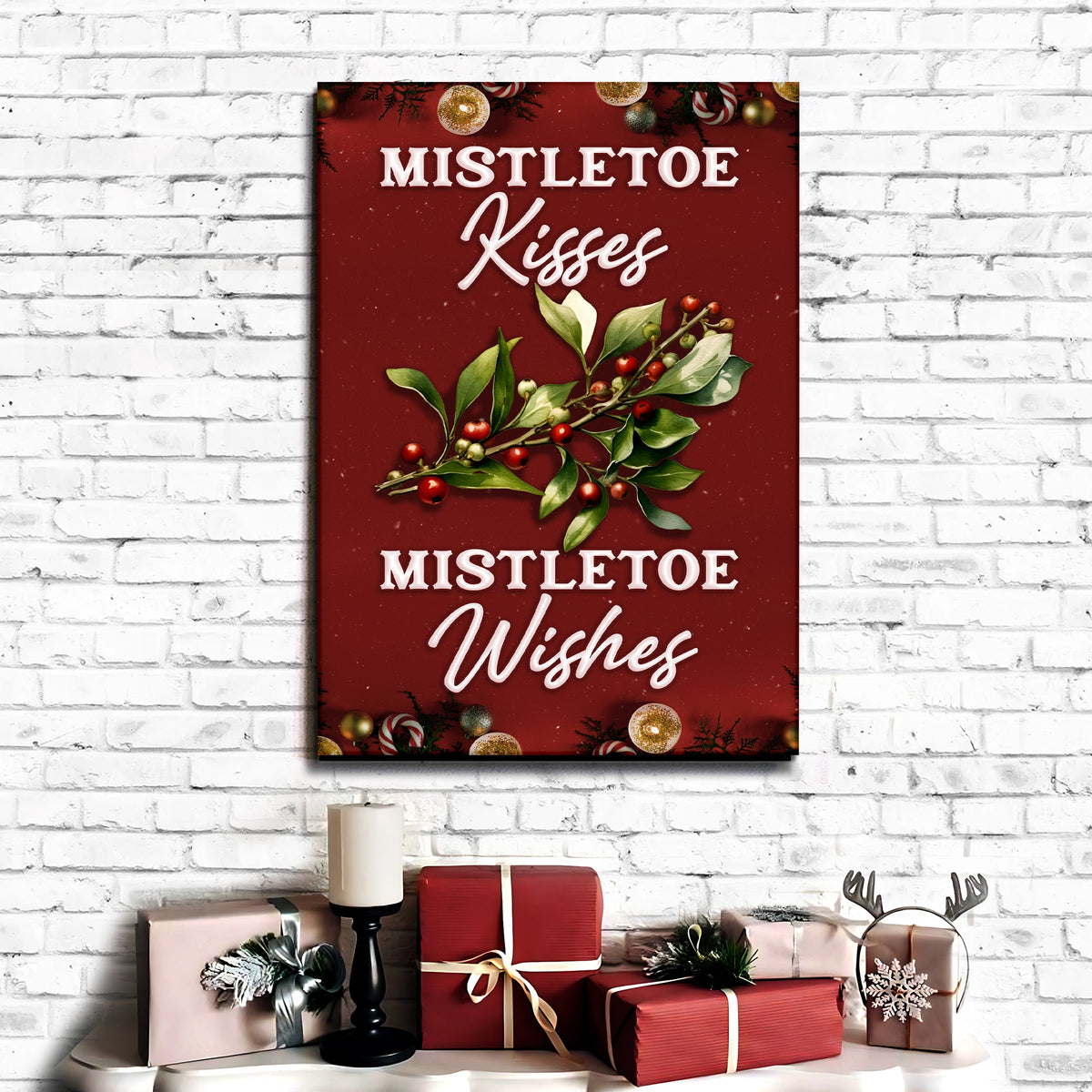 Kisses And Wishes Mistletoe Sign