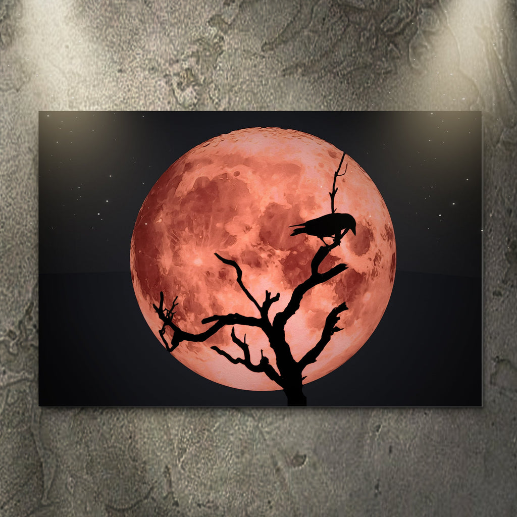 Crow And Blood Moon Canvas Wall Art