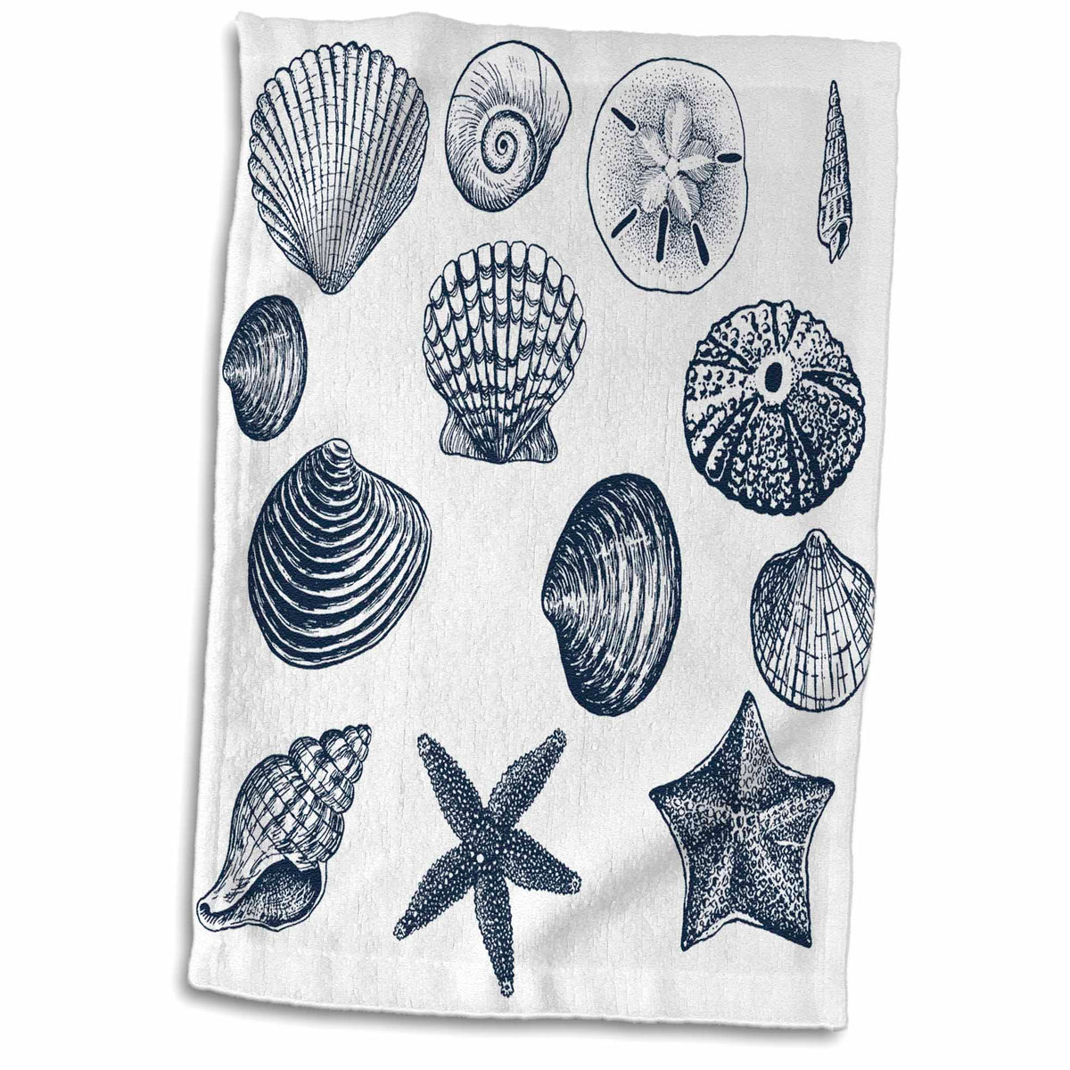 3dRose PS Beach - Blue Sea Shells Nautical beach theme ocean art - Towels (twl-155830)
