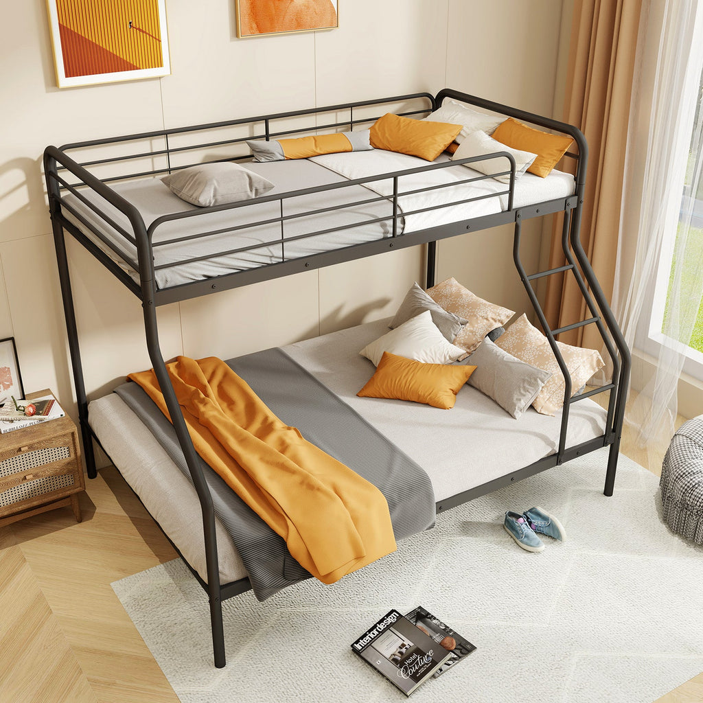 Twin Over Full Bunk Bed with Ladder and Full-length Guardrails