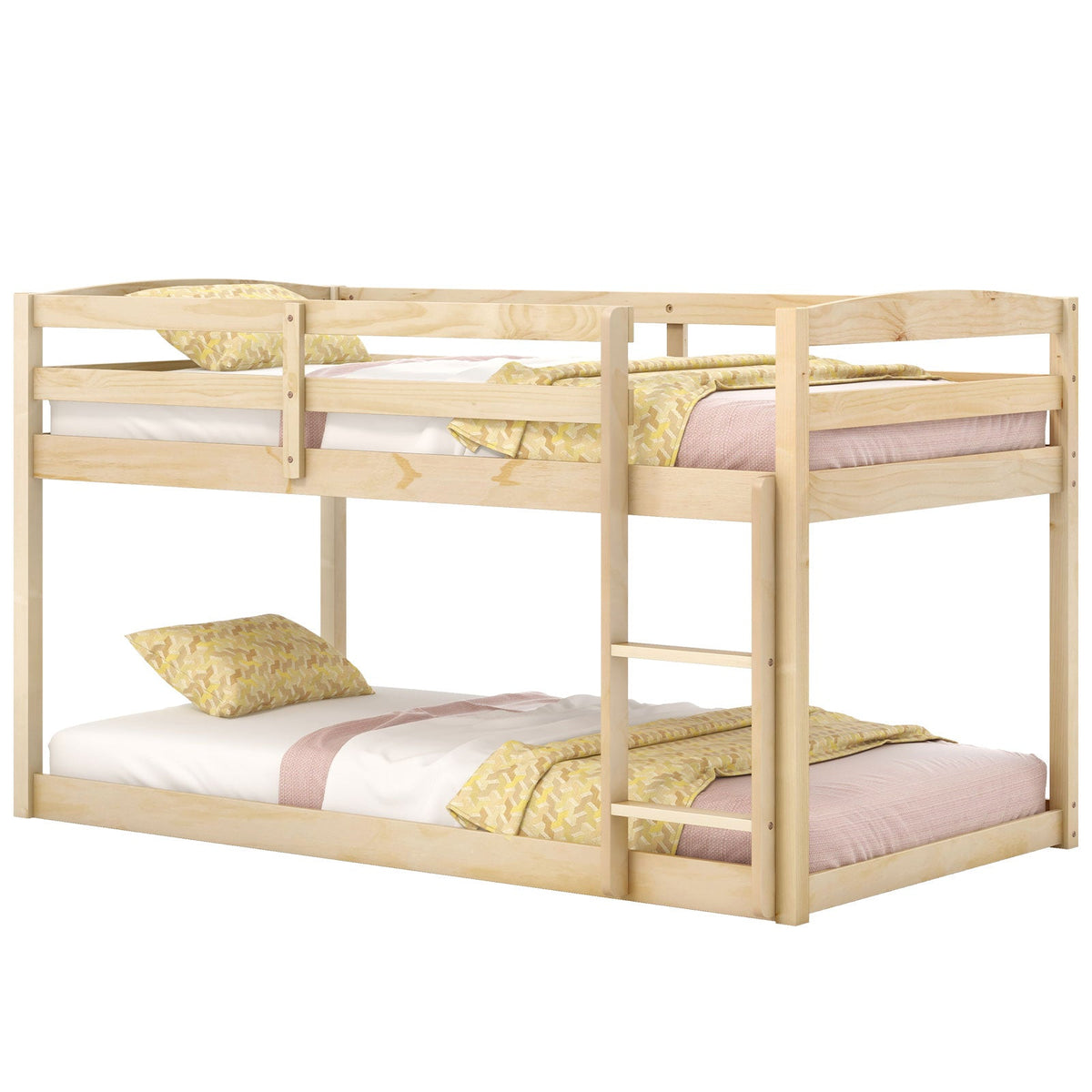 Twin Size Bunk Bed with High Guardrails and Integrated Ladder