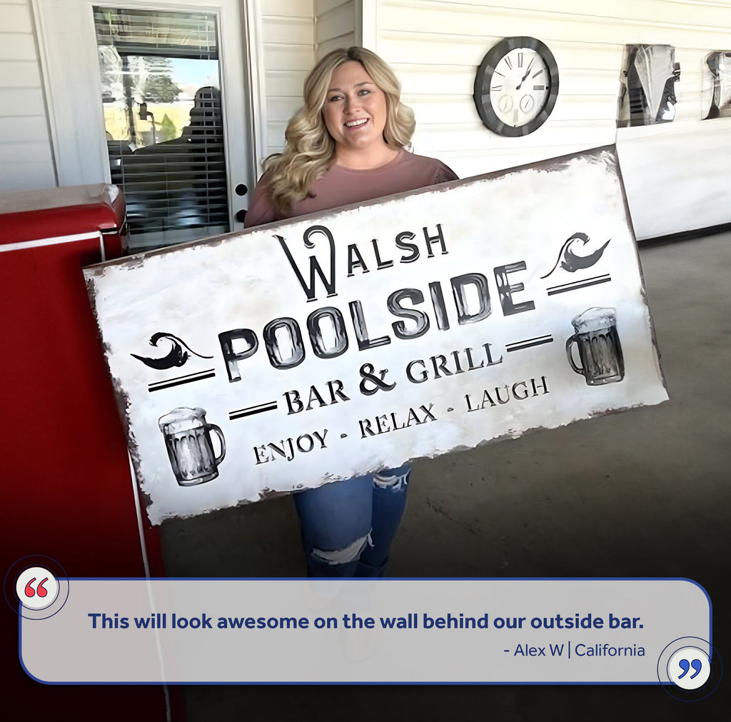 Personalized Poolside Bar And Grill Sign