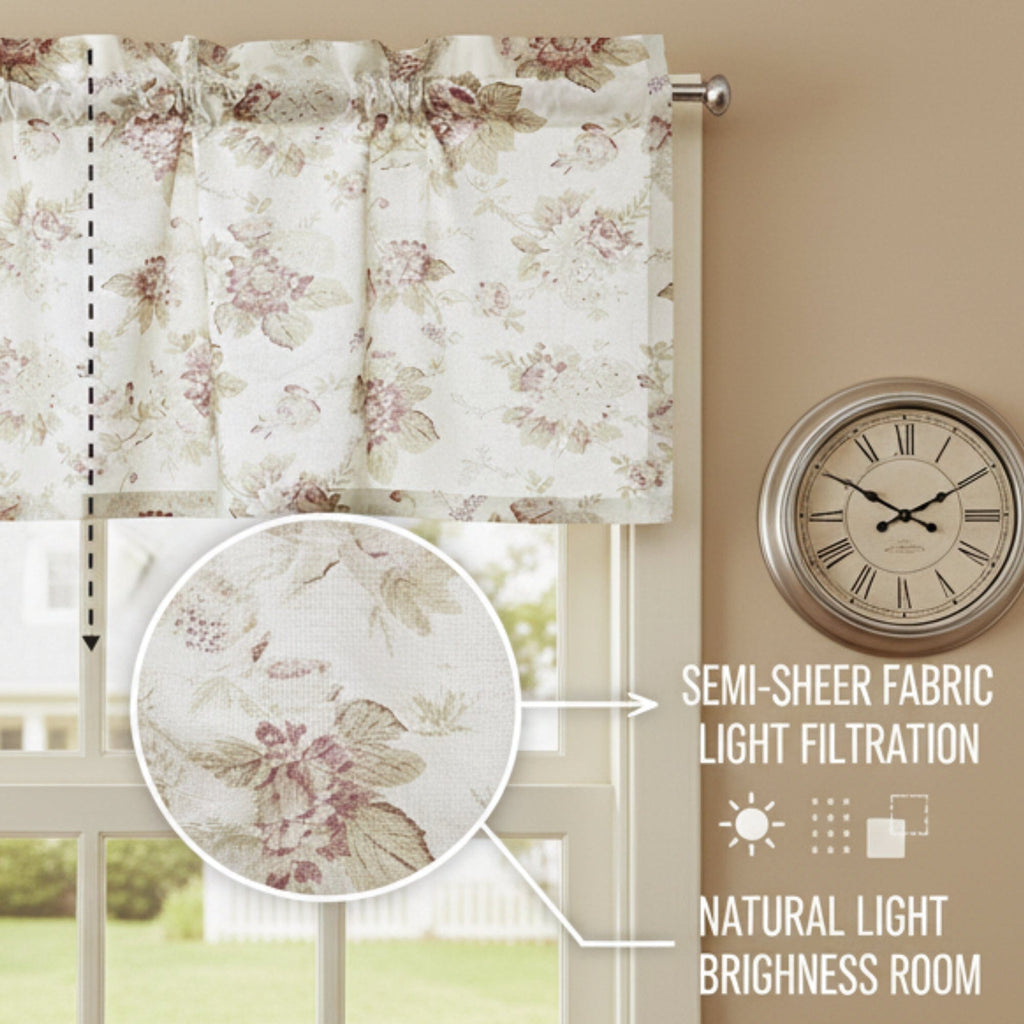 DaDa Bedding Dainty Floral Garden Pastel Roses Cottage Window Curtain Valance - 18" x 52" (3036)