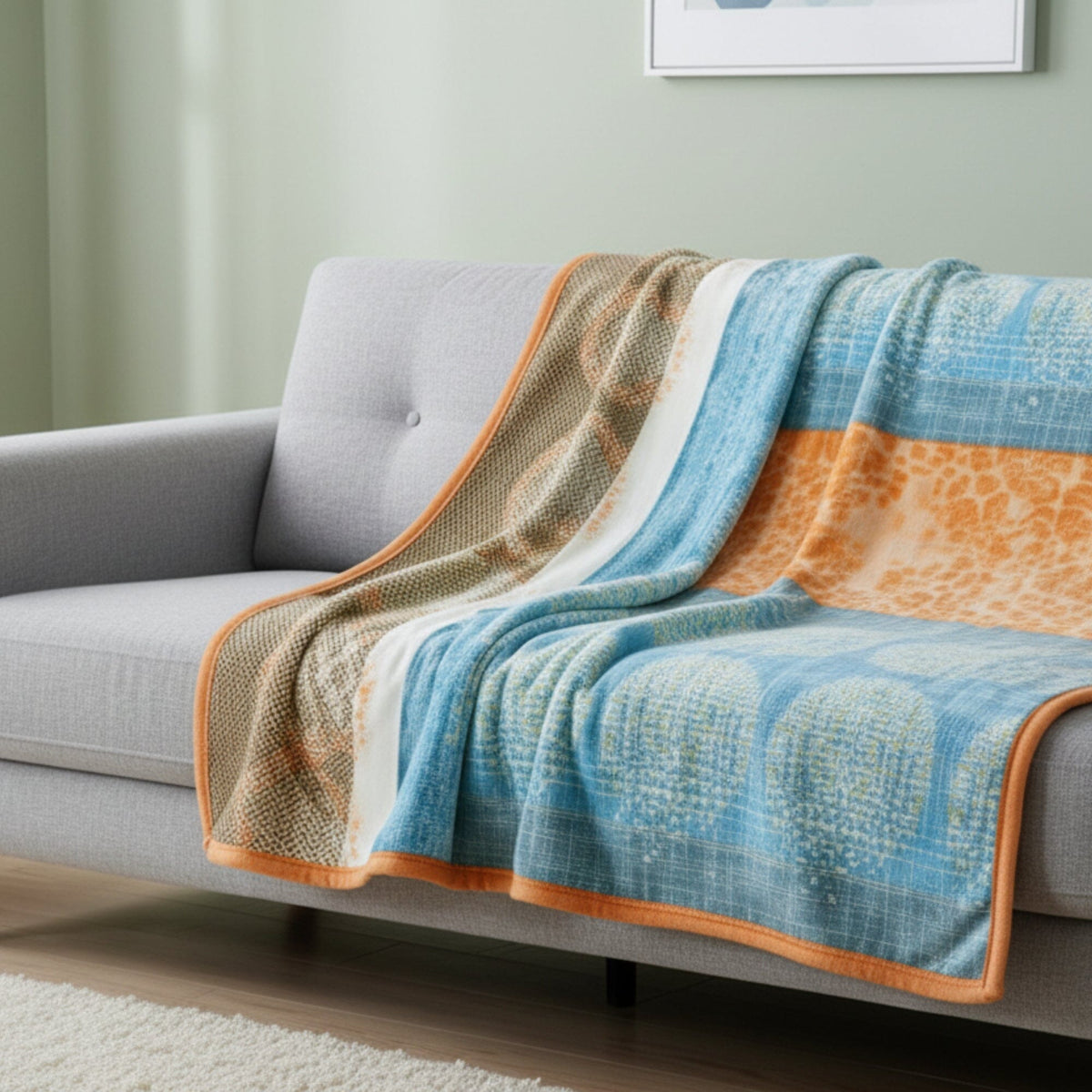DaDa Bedding Papaya Beach Orange & Blue Reversible Soft Fleece Flannel Throw Blanket (XY9841)
