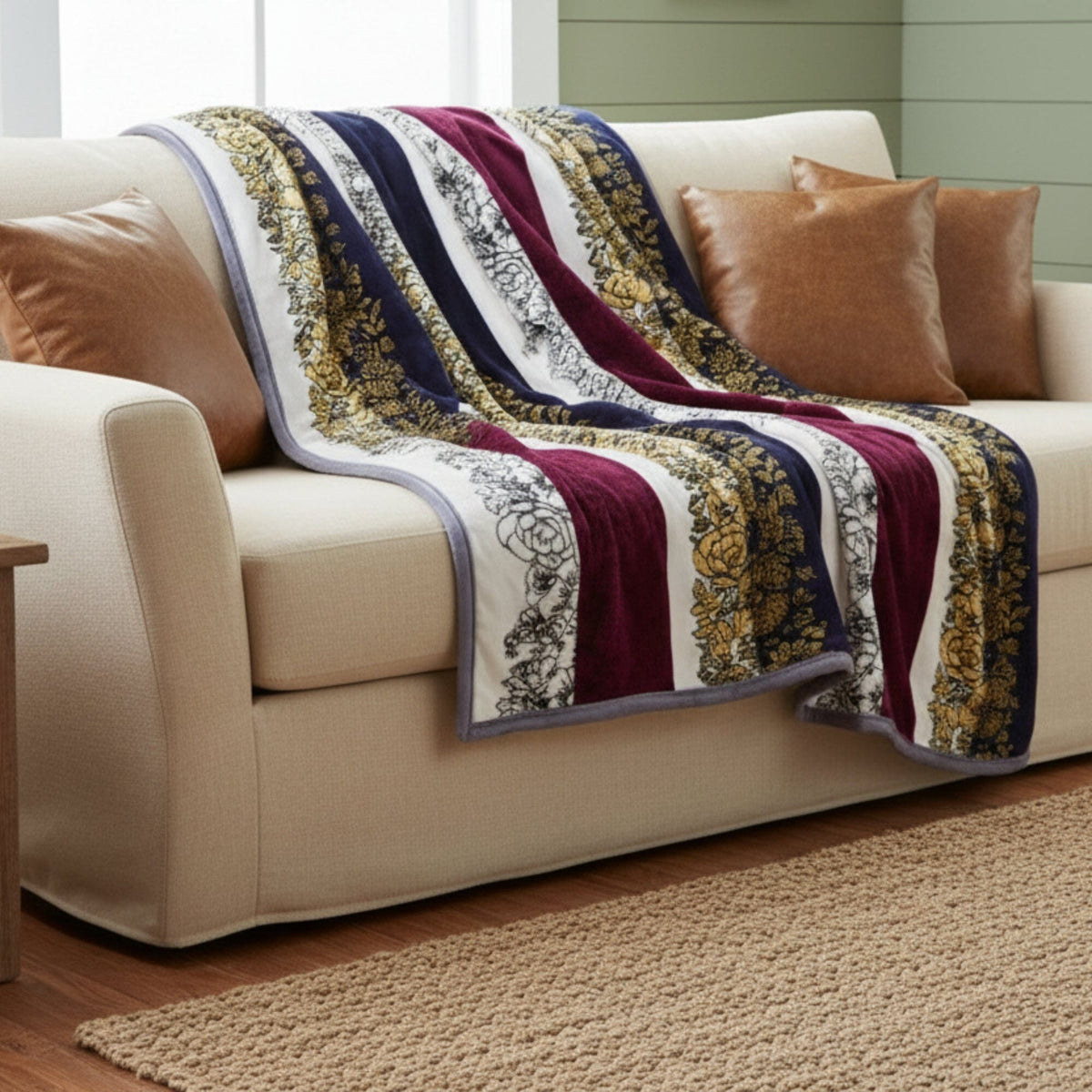 DaDa Bedding Botanical Floral Striped Carnations Mink Flannel Fleece Throw Blanket (XY9829)