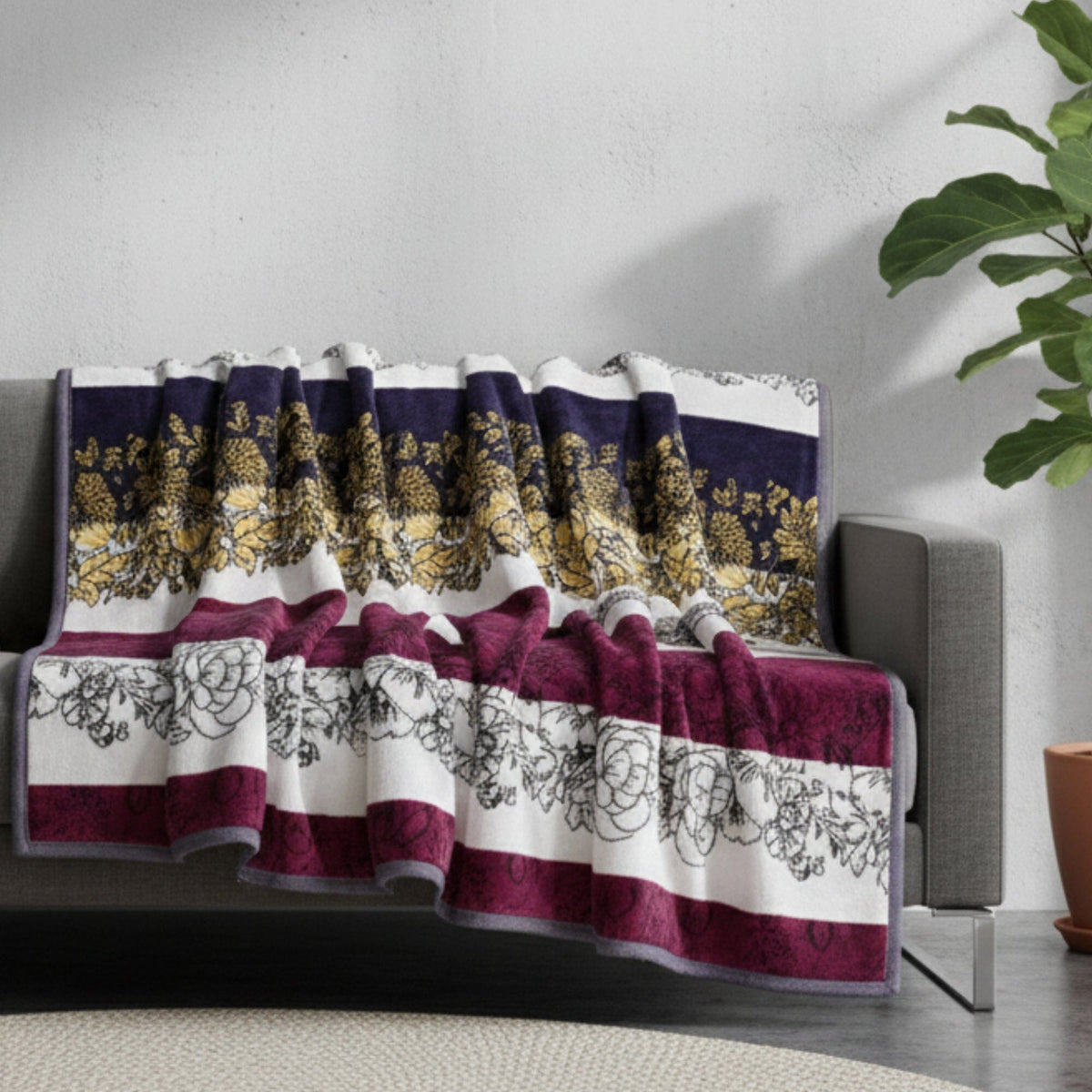 DaDa Bedding Botanical Floral Striped Carnations Mink Flannel Fleece Throw Blanket (XY9829)