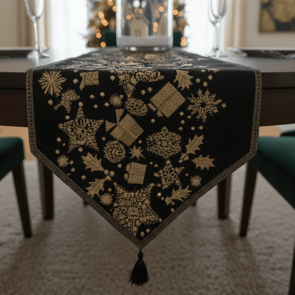 DaDa Bedding Magical Golden Reindeer Woven Tapestry Dining Table Runner (18272)