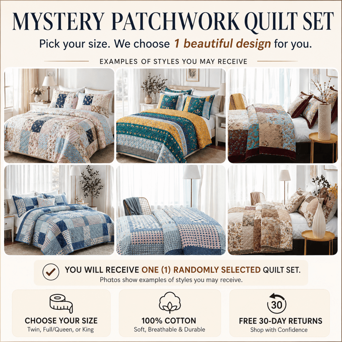 Random Mystery Box -  Cotton Patchwork Quilted Bedspread Coverlet Set