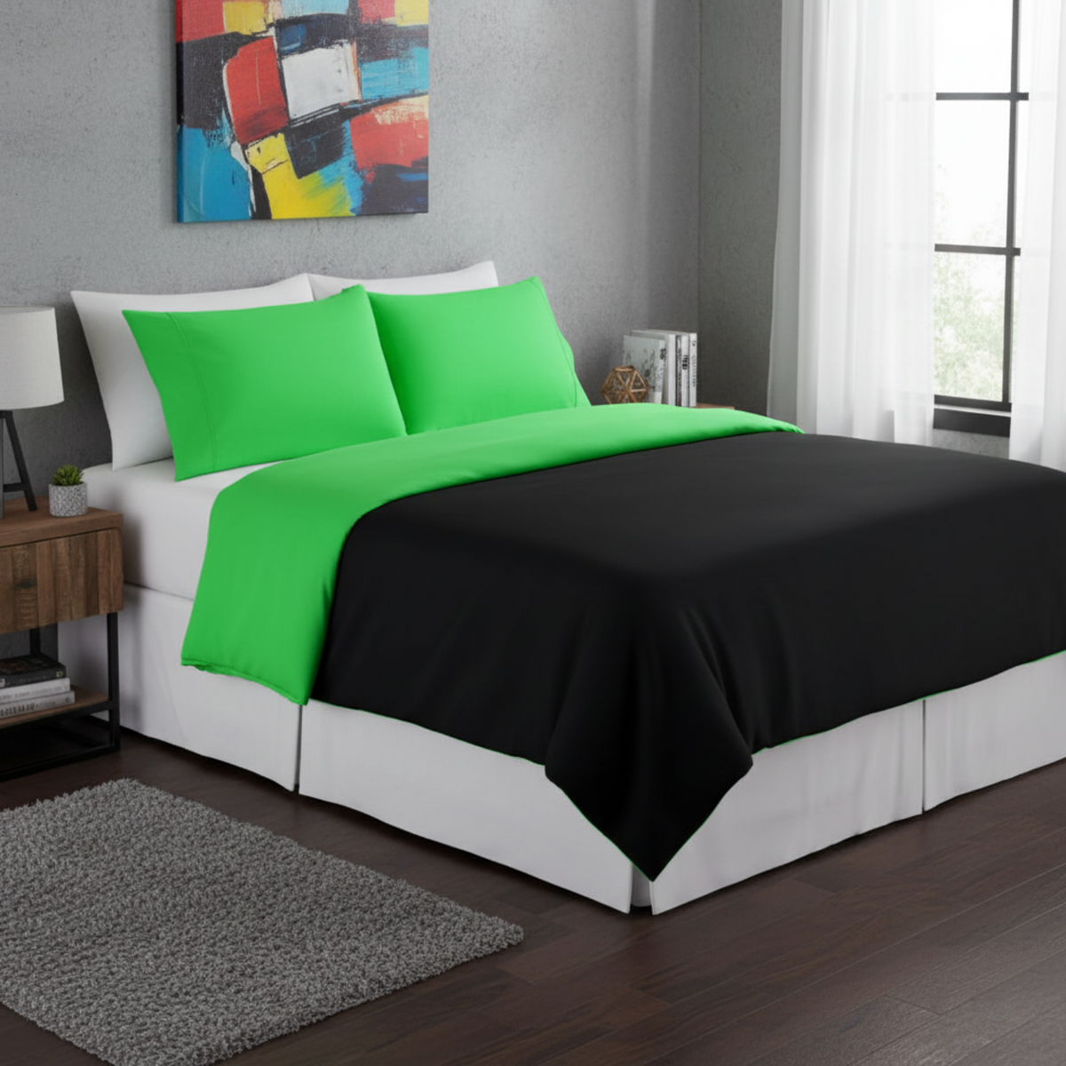 Tache Cotton Lime Green & Black Reversible Duvet Cover (DC32PC)