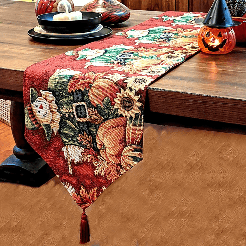 Tache Pumpkin Patch Scarecrow Autumn Harvest Woven Tapestry Table Runners (12921TR)