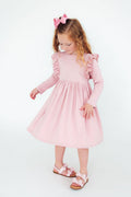 Vintage Pink L/S Ruffle Twirl Dress