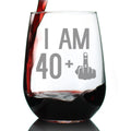 40 + 1 Middle Finger - 41st Birthday Funny Stemless Wine Glass