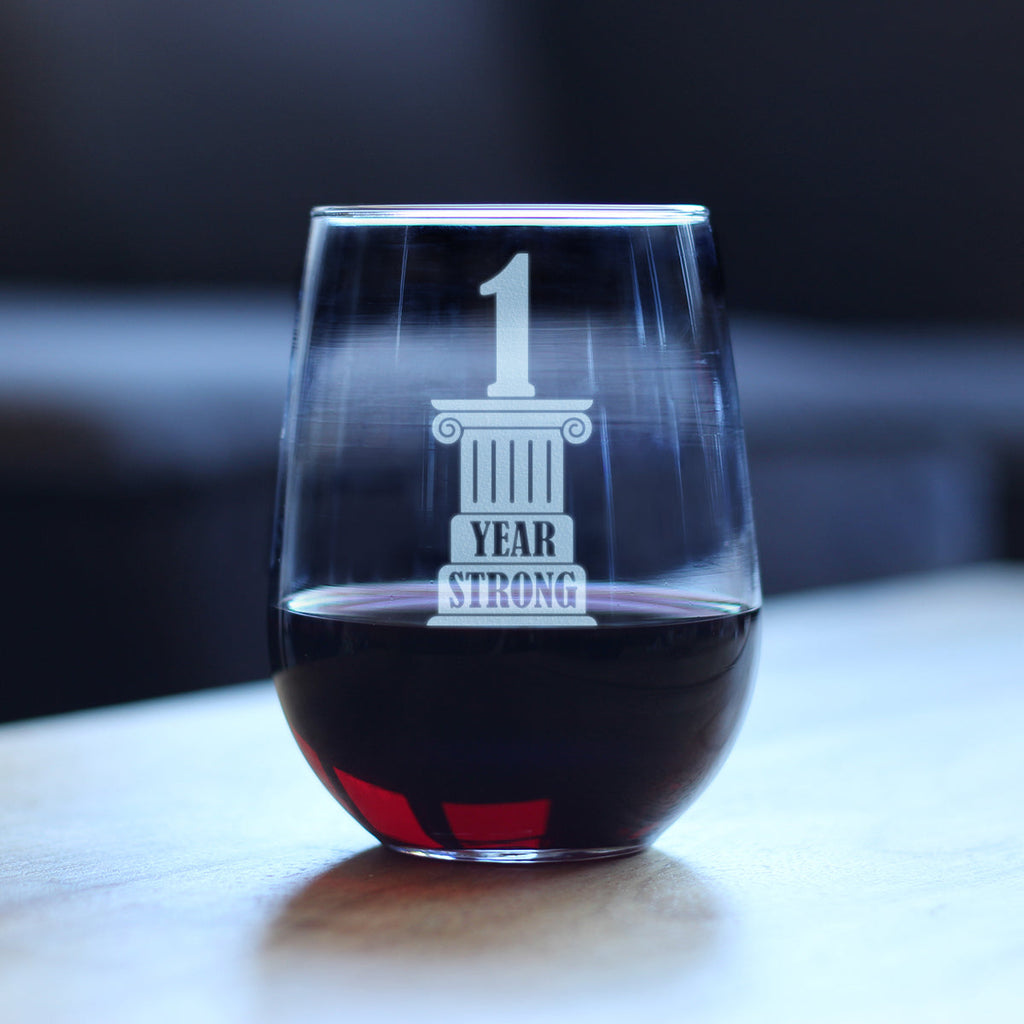 1 Year Strong Engraved Stemless Wine Glass Gifts 1st Anniversary Party Decor Large Wine Glasses - 17 oz