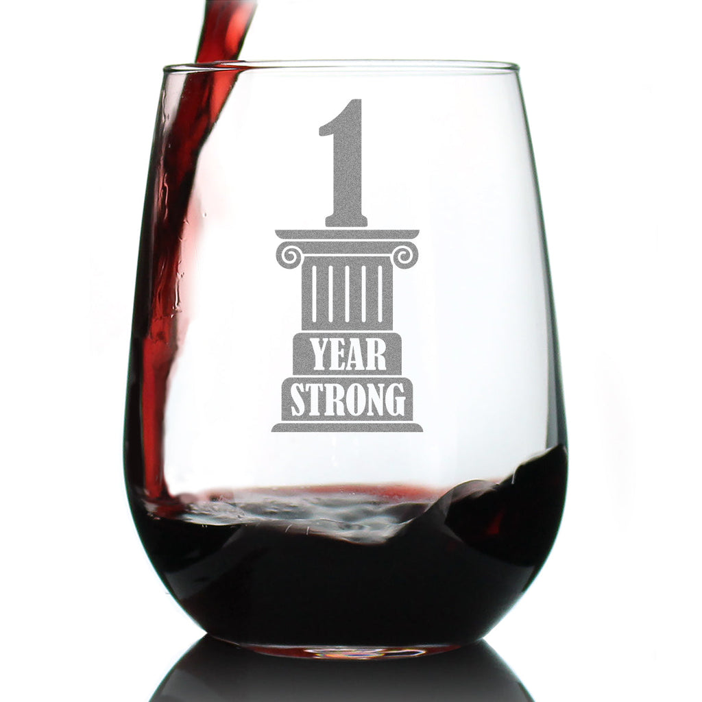 1 Year Strong Engraved Stemless Wine Glass Gifts 1st Anniversary Party Decor Large Wine Glasses - 17 oz