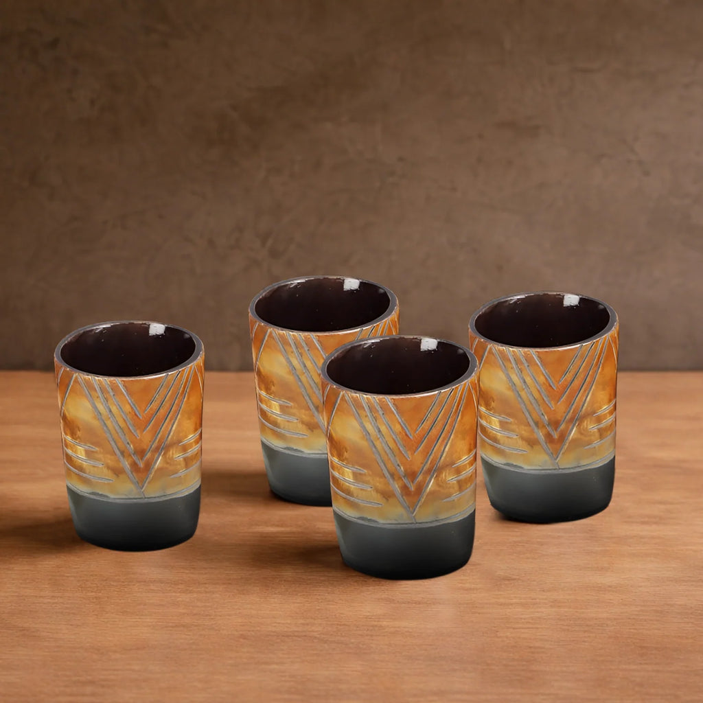 Whiskey Shot Cups Set Chevron Pattern Real Ox Horn 6.5 oz, Pack 4, 8 & 12