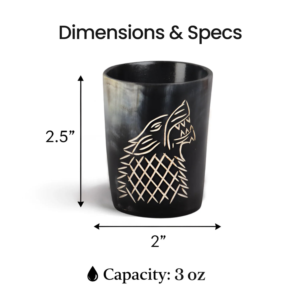 Whiskey Shot Cups Set Viking Wolf Pattern Real Ox Horn 6.5 oz, Pack 4, 8 & 12