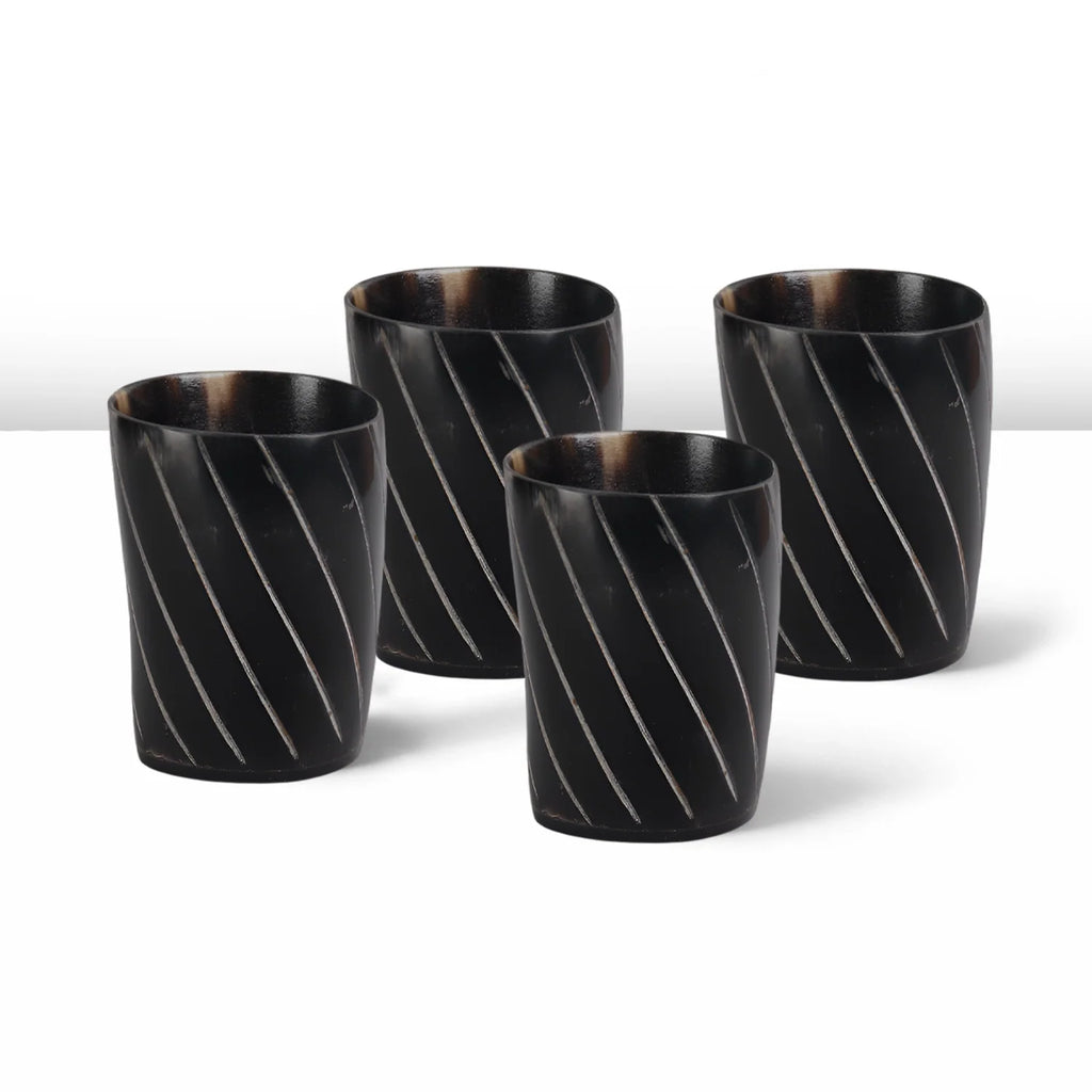Whiskey Shot Cups Set Twist Pattern Real Ox Horn 6.5 oz, Pack 4, 8 & 12