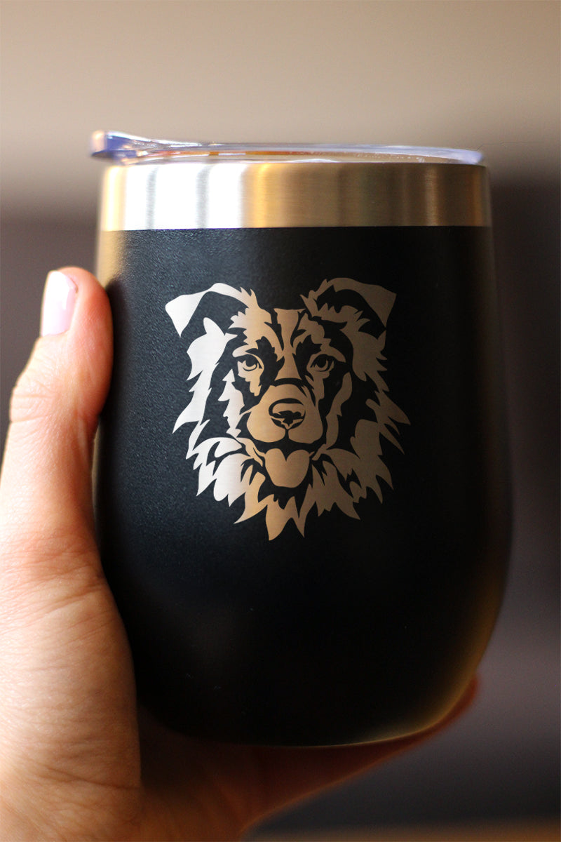 Border Collie Face - Wine Tumbler